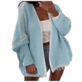 thumbnail image 1 of YDFCWXW Women Fall Open Front Color Block Cardigan Sweater Casual Striped Knit Oversized Cardigan Light Blue, S, 1 of 6