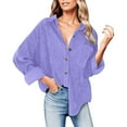 thumbnail image 1 of YDFCWXW Women Fashion Fall Outfits Corduroy Shirts with Pockets Casual Long Sleeve Button Down Blouse Tops Purple, 3XL, 1 of 6