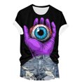 thumbnail image 1 of YDFCWXW Women Halloween Shirts Solid Shirt Spooky Tshirt Fall Eyeballs Graphic Tees Casual Short Sleeve Tops Purple, XL, 1 of 6