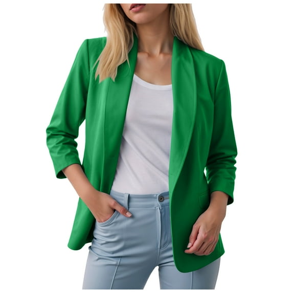 YDFCWXW Women Long Sleeve Blazer Open Front Cardigan Jacket Work Office Blazer Green, L