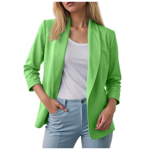 YDFCWXW Women Long Sleeve Blazer Open Front Cardigan Jacket Work Office Blazer Light Green, 3XL