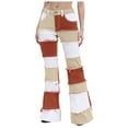 thumbnail image 1 of YDFCWXW Women Patchwork Flare Jeans Stretch High Waisted Bell Bottom Raw Hem Denim Pants Khaki, S, 1 of 7
