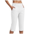 thumbnail image 1 of YDFCWXW Women Pull-on Stretch Capri Pants High Waisted Crop Pants Casual Capris Yoga Pants White, M, 1 of 9