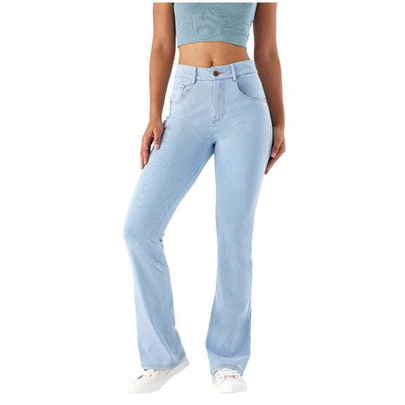 YDFCWXW Women Skinny Bootcut Jeans Casual Pants Stretch Denim Pants Lifting Stretch High Waisted Bell Bottom Jeans Light Blue, S