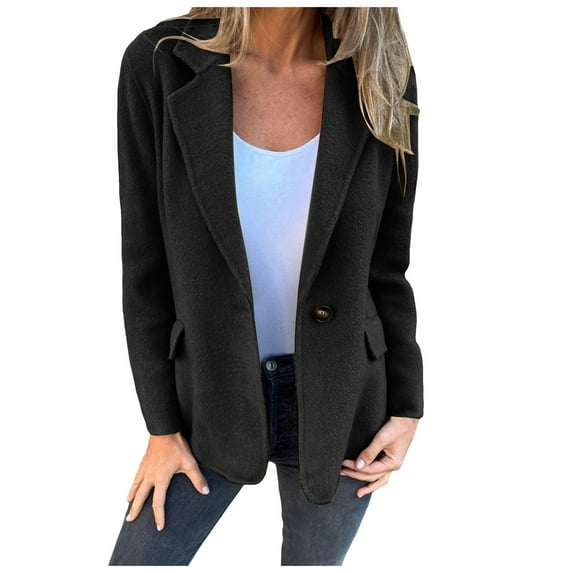 YDFCWXW Women Solid Color Blazer Wool Blend Causal Business Office Open Front Blazers Jacket for 2025 Fall Black, XL