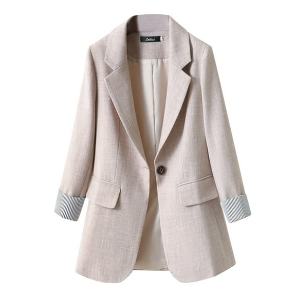 YDFCWXW Women Suit Coat Elegant Loose Pockets Long Sleeve Female Long Coat Blazers Khaki, M