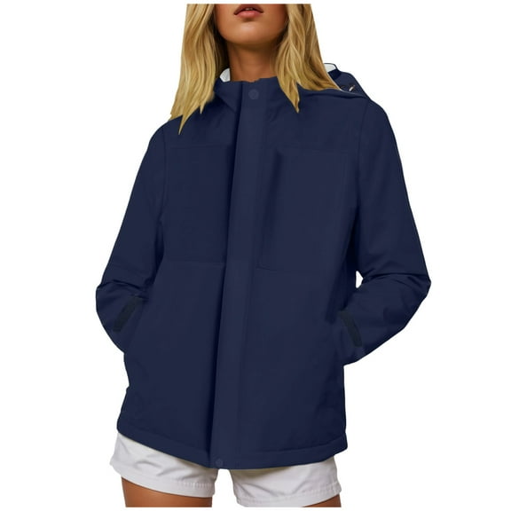 YDFCWXW Women Water-Resistant Windbreaker Ripstop Transitional Jacket for Fall Navy, L