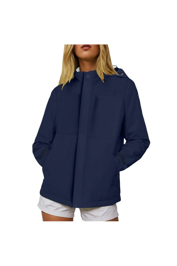 Women Water-Resistant Windbreaker Ripstop Transitional Jacket for Fall Navy, M