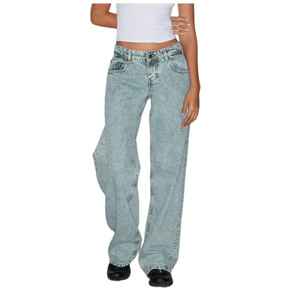 YDFCWXW Women Y2k Low Rise Baggy Jeans Loose Fit Boyfriend Straight Wide Leg Jeans Trendy Stretch Long Denim Pants Light Blue, S