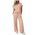 thumbnail image 1 of YDFCWXW Women's 2 Piece Outfits Lounge Travel Sets Casual Sweatsuits V Neck Top and Wide Leg Pants Tracksuits Red, L, 1 of 9