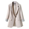 thumbnail image 1 of YDFCWXW Women's 2025 Fall Notched Collar Patchwork Blazer Long Sleeve Suit Coat Khaki, XXL, 1 of 3
