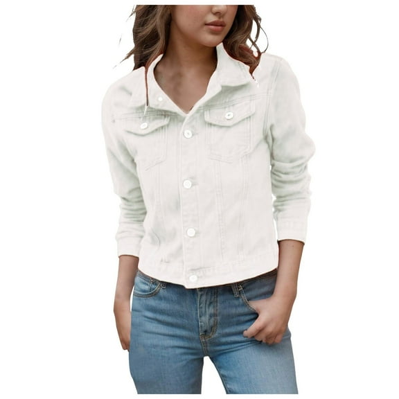 YDFCWXW Women's 2025 Fall Stretch Denim Jacket White, M