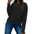 thumbnail image 1 of YDFCWXW Women's 2025 Long Sleeve Waffle Knit Pullover Sweater Crew Neck Solid Color Jumper Tops Black, M, 1 of 5