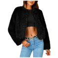 thumbnail image 1 of YDFCWXW Women's 2025 Winter Coats Fleece Cropped Jacket Fur Long Sleeve Pockets Shaggy Warm Outerwear Fall Clothes Black, XL, 1 of 5