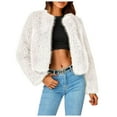 thumbnail image 1 of YDFCWXW Women's 2025 Winter Coats Fleece Cropped Jacket Fur Long Sleeve Pockets Shaggy Warm Outerwear Fall Clothes White, XXL, 1 of 5