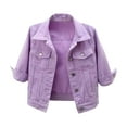 thumbnail image 1 of YDFCWXW Women's 3/4 Sleeve Colored Cropped Denim Jacket Light Wash Short Jean Jacket Trucker Coat Light Purple, 4XL, 1 of 7