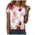 thumbnail image 1 of YDFCWXW Women's Graphic T-Shirts Stain Hand Shirt Shirts Halloween Movie Tees Brick Red, L, 1 of 5