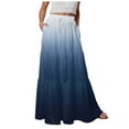 thumbnail image 1 of YDFCWXW Women's Boho Maxi Skirt A-Line Flowy Ruffle Tiered Elastic High Waist Beach Long Skirts with Pockets Navy, L, 1 of 5