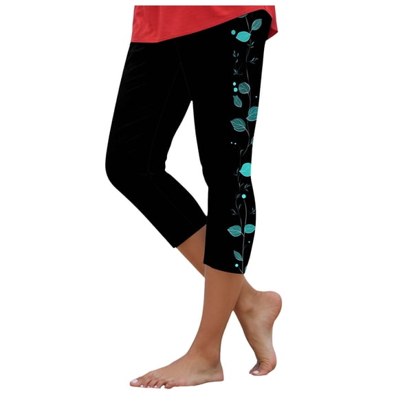 YDFCWXW Women's Capri Leggings Floral Printed Plus Size Capris High Waist Knee Length Slim Fit Cropped Legging for Yoga Mint Green, L