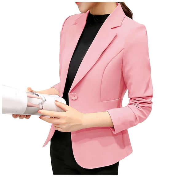 YDFCWXW Women's Casual Blazer Long Sleeve - Stylish Autumn Jacket Loose Fit Office Trench Coat Pink, S