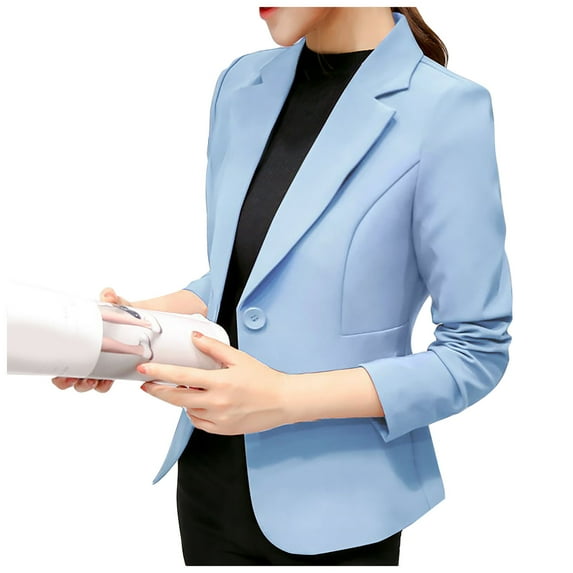 YDFCWXW Women's Casual Blazer Long Sleeve - Stylish Autumn Jacket Loose Fit Office Trench Coat Sky Blue, S