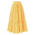 thumbnail image 1 of YDFCWXW Women's Casual Floral Print Pleated Skirt Chiffon Elastic Waist A-Line Midi Length Skirt Yellow, S, 1 of 5