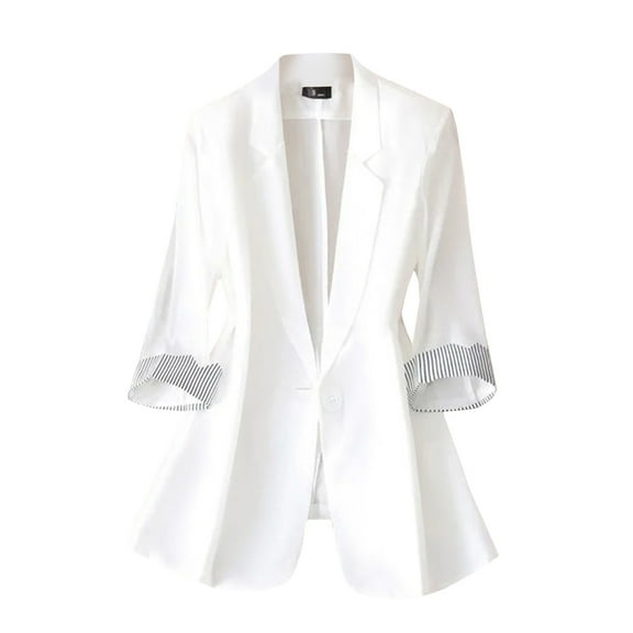 YDFCWXW Women's Casual Long Sleeve Lapel Button Slim Work Office Blazer Jacket White, 3XL