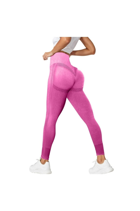 Women's Compression Yoga Pants, High Waist Seamless Push Up Opaque Yoga Pants for Gym Workout Sport (Pink, S)