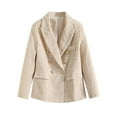 thumbnail image 1 of YDFCWXW Women's Double Blazers Notch Lapel Business Casual Long Sleeve Open Front Blazer Jackets Work Suits Beige, M, 1 of 3