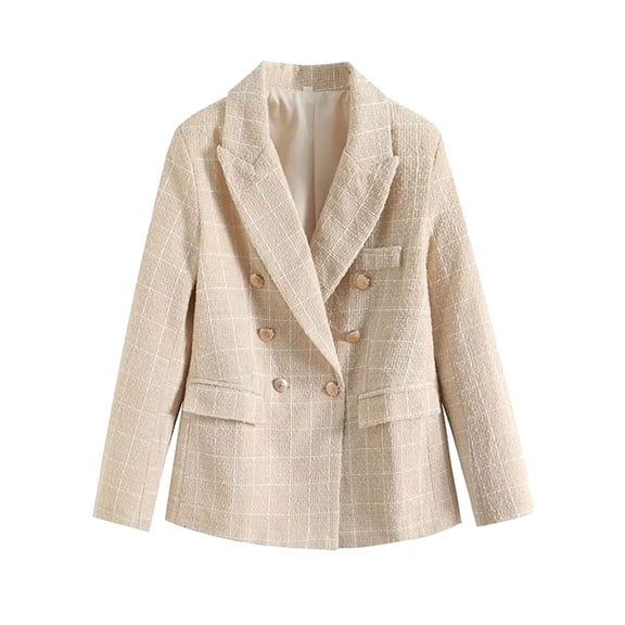 YDFCWXW Women's Double Blazers Notch Lapel Business Casual Long Sleeve Open Front Blazer Jackets Work Suits Beige, S