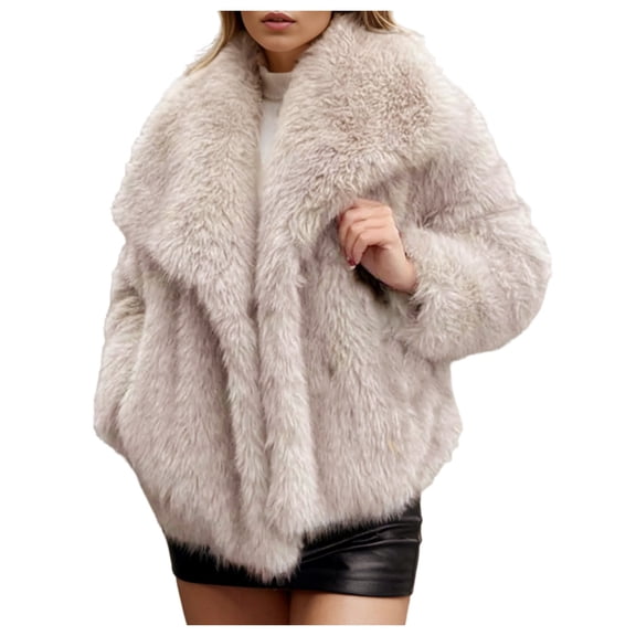 YDFCWXW Womens Lapel Open Front Fluffy Shaggy Jacket Winter Warm Furry Overcoat White, L