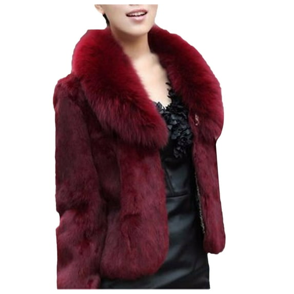 YDFCWXW Women's Fur Short Coat Winter Warm Furry Jacket Solid Color Lapel Collar Outerwear , M