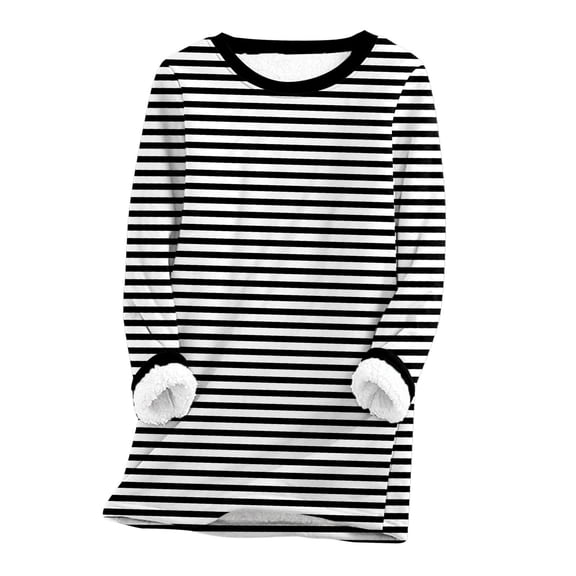 YDFCWXW Women's Fleece Sherpa Lined Crew Neck Long Sleeve Thermal Shirt 2025 Fall Winter Fuzzy Knit Tops (Black, XXL)