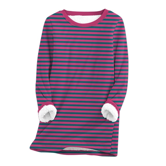 YDFCWXW Women's Fleece Sherpa Lined Crew Neck Long Sleeve Thermal Shirt 2025 Fall Winter Fuzzy Knit Tops (Hot Pink, L)