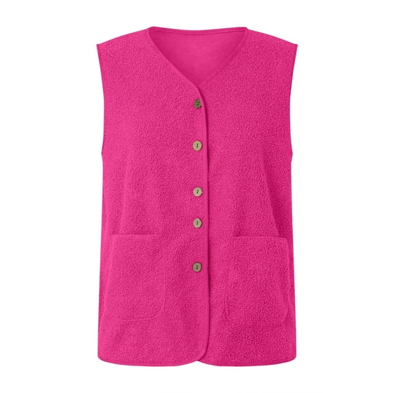 YDFCWXW Women's Fleece Vest, Button Front Casual Sleeveless Jacket with Pockets, Warm Soft Winter Vest for Women (Pink, M)