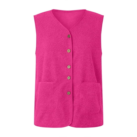 YDFCWXW Women's Fleece Vest, Button Front Casual Sleeveless Jacket with Pockets, Warm Soft Winter Vest for Women (Pink, XXL)