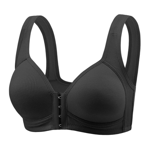 YDFCWXW Women's Front Closure Wireless Breathable Stretch Push Up Comfort Soft Supportive Everyday Bra (Black, M)