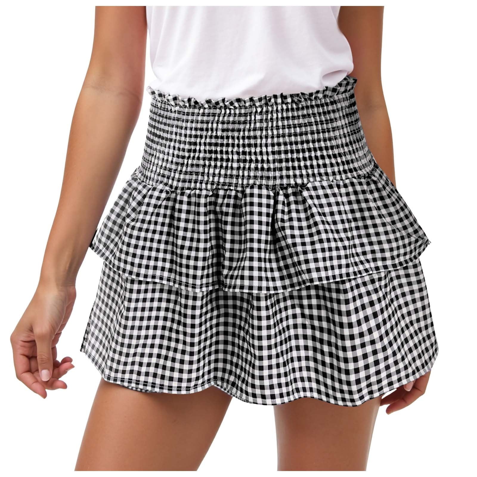 Yokamira Women's Floral Polka Dot Flared Mini Skirt - Pleated Skater Skirt With Drawstring Waist