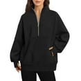 thumbnail image 1 of YDFCWXW Women's Half Zip Oversized Sweatshirts Fleece Quarter Zipper Pullover Hoodies 2025 Neck Fall Workout Jacket Black, XL, 1 of 7