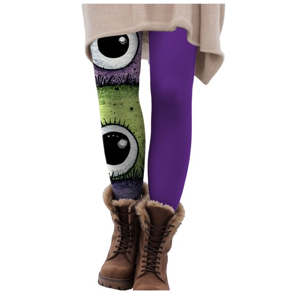 YDFCWXW Women's Halloween Funny Graphic Skinny Leggings Halloween Fall Clothes Yoga Soft High Waist Stretchy Tights Purple, L