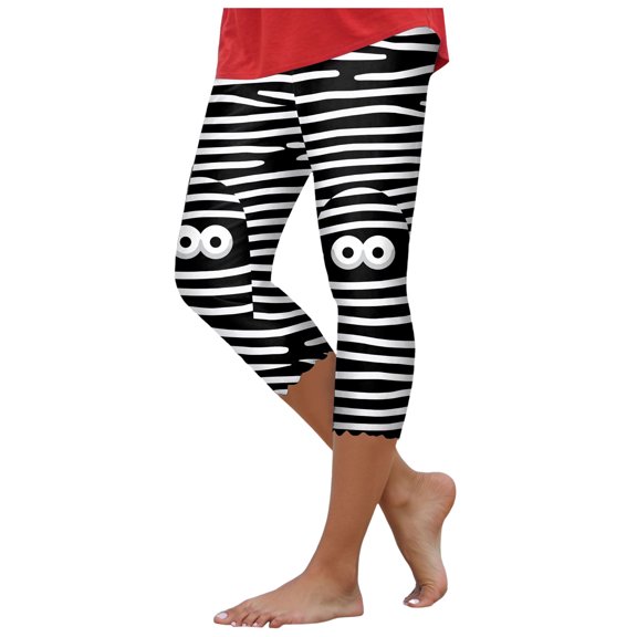 YDFCWXW Women's Halloween Print High-Waist Yoga Pants - Tummy Control Seamless 7/8 Leggings for Workout & Casual Grey, S
