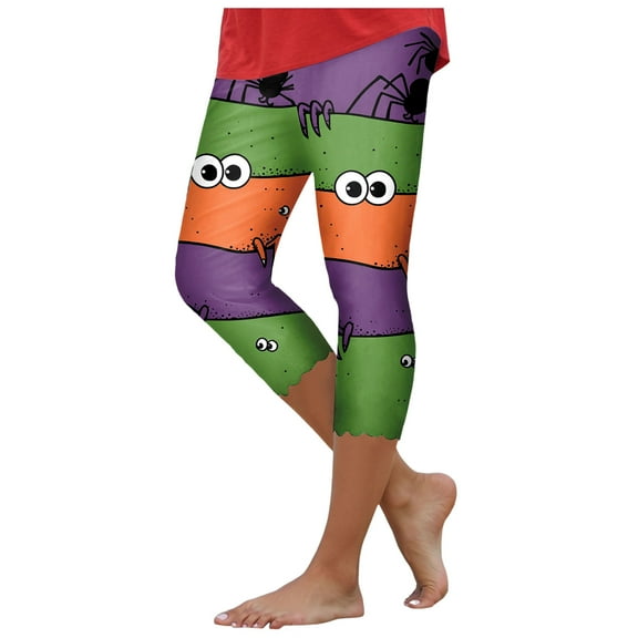 YDFCWXW Women's Halloween Print High-Waist Yoga Pants - Tummy Control Seamless 7/8 Leggings for Workout & Casual Purple, XL