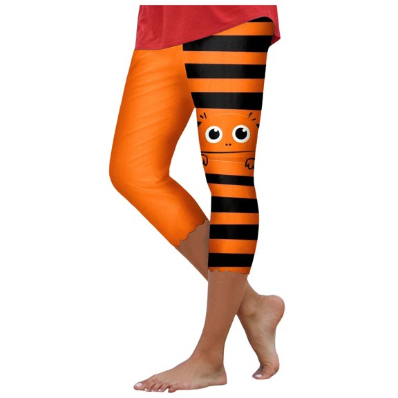 YDFCWXW Women's Halloween Print Yoga High-Waist Tummy Control Seamless Leggings Casual Capris Orange, S