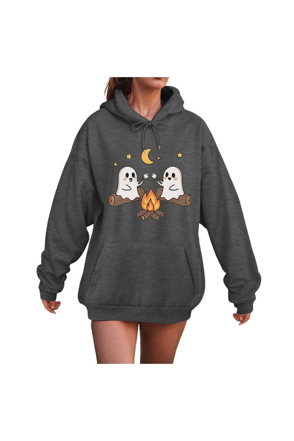 Women's Halloween Spooky Season Hoodie,Cute Ghost Graphic Sweatshirts Funny Pumpkin Face Tops Long Sleeve Hoodie 2025 Grey, M