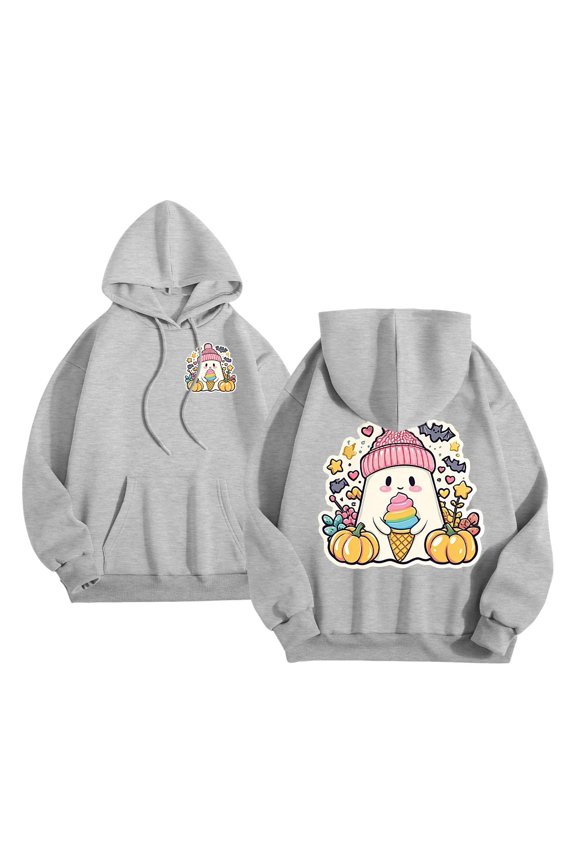 Women's Halloween Sweatshirt Hoodie Ghost Long Sleeve Spooky Season Hoodie Sweatshirts Loose Fit Tops With Pockets (Grey, 3XL)