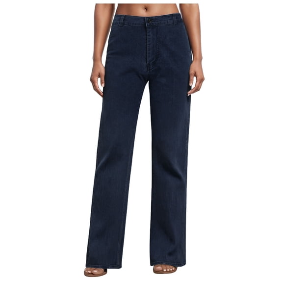 YDFCWXW Women's High Rise Loose Fit Wide Leg Boyfriend Long Denim Straight Casual Pants Trendy Clothes (Dark Blue, 36)