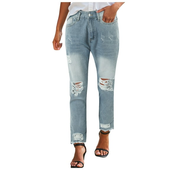 YDFCWXW Women's High Waist Straight Leg Ripped Jeans Distressed Denim Pants Casual Y2K Streetwear (Light Blue, XL)
