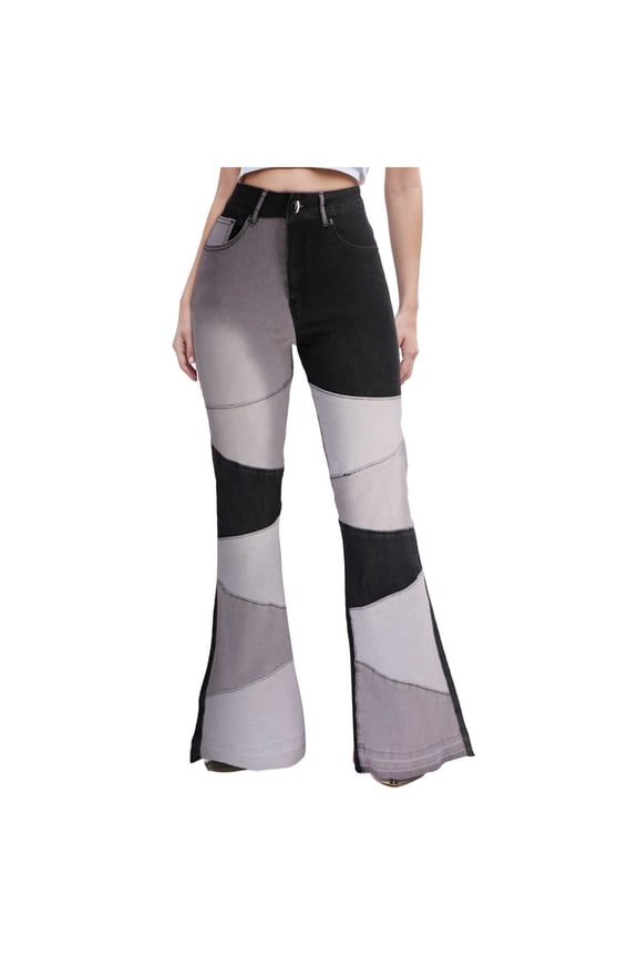 Women's High Waisted Bell Bottom Jeans Ripped Stretch Skinny Flare Jeans Distressed Bootcut Denim Pants Black, XL