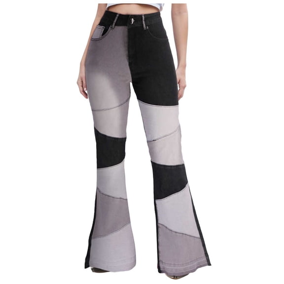 YDFCWXW Women's High Waisted Bell Bottom Jeans Ripped Stretch Skinny Flare Jeans Distressed Bootcut Denim Pants Black, XXL