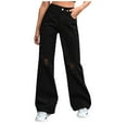 thumbnail image 1 of YDFCWXW Women's High Waisted Ripped Wide Leg Distressed Denim Pants Casual Loose Fit Jeans (Black, S), 1 of 9